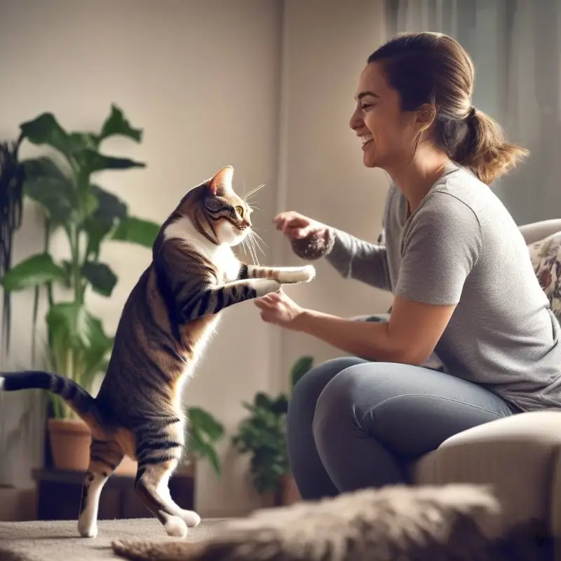 A cat interacting with its owner