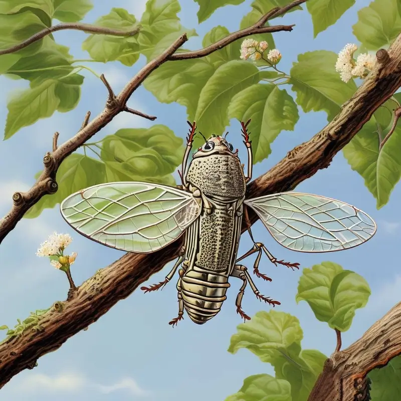 a cicada chirps on the tree